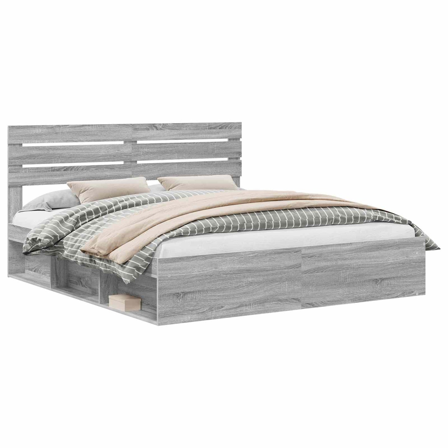 vidaXL Bed Frame Grey Sonoma 200 x 200 cm Solid Pine Wood
