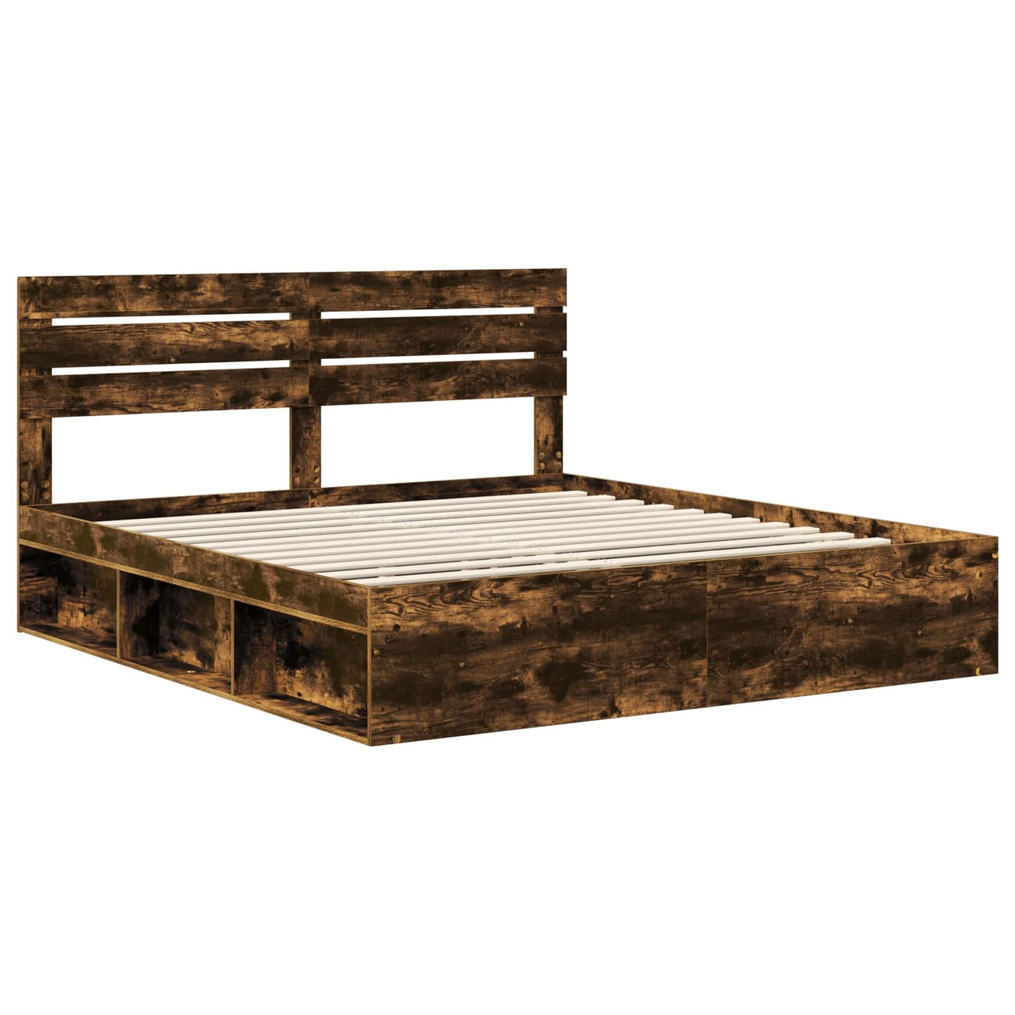 vidaXL Bed Frame Smoked Oak 180 x 200 cm Solid Pine Wood