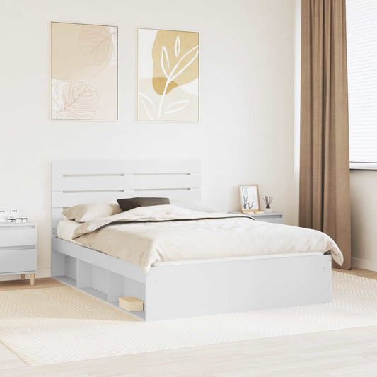 vidaXL Bed Frame with Headboard White 160 x 200 cm Solid Pine Wood