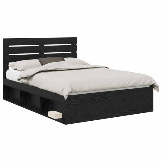 vidaXL Bed Frame with Headboard Black 160 x 200 cm Solid Pine Wood