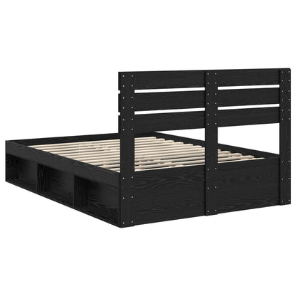 vidaXL Bed Frame with Headboard Black 160 x 200 cm Solid Pine Wood