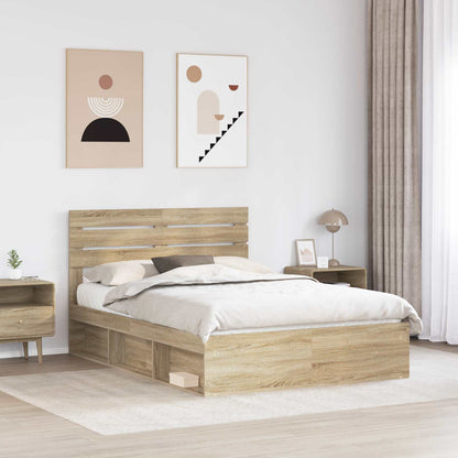 vidaXL Bed Frame with Headboard Sonoma 160 x 200 cm Solid Pine Wood