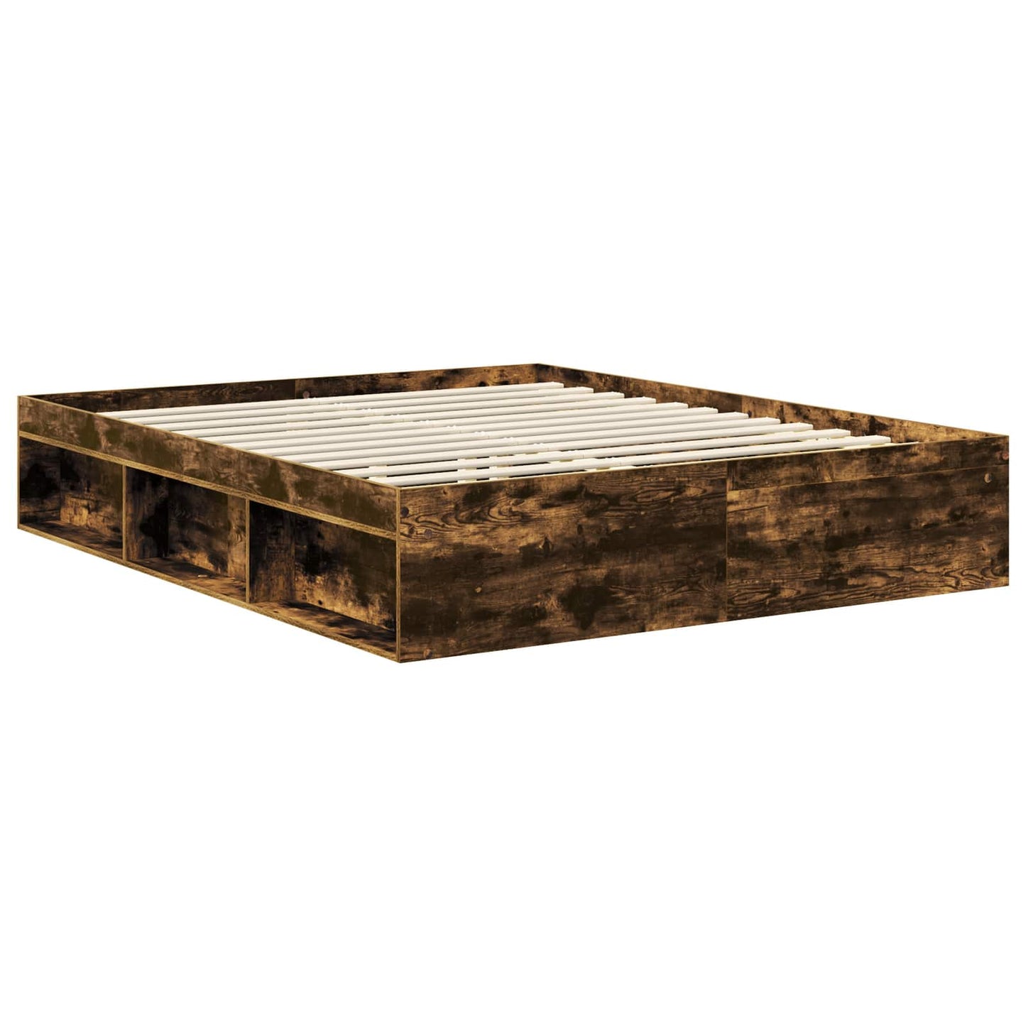 vidaXL Bed Frame Smoked Oak 160 x 200 cm Solid Pine Wood