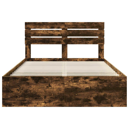 vidaXL Bed Frame Smoked Oak 160 x 200 cm Solid Pine Wood