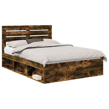 vidaXL Bed Frame Smoked Oak 150 x 200 cm Solid Pine Wood