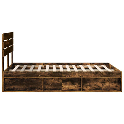 vidaXL Bed Frame Smoked Oak 140 x 200 cm Solid Pine Wood