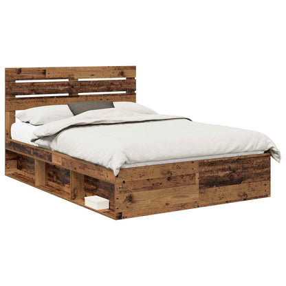 vidaXL Bed Frame with Headboard Old Wood 140 x 190 cm Solid Pine Wood