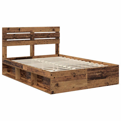 vidaXL Bed Frame with Headboard Old Wood 140 x 190 cm Solid Pine Wood