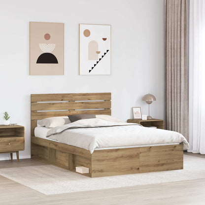 vidaXL Bed Frame Artisian Oak 140 x 190 cm Solid Pine Wood