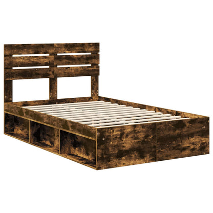 vidaXL Bed Frame Smoked Oak 135 x 190 cm Solid Pine Wood