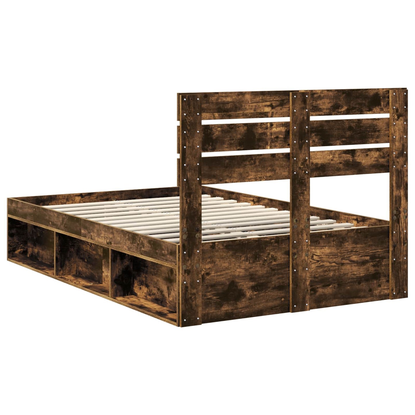 vidaXL Bed Frame Smoked Oak 135 x 190 cm Solid Pine Wood