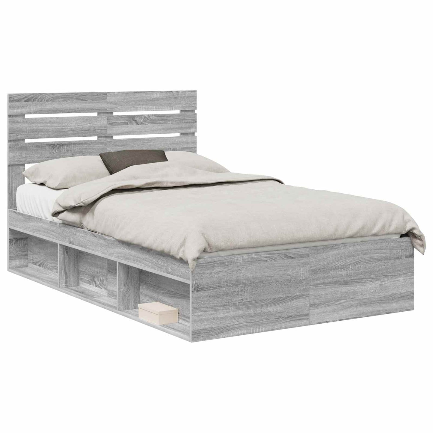 vidaXL Bed Frame Grey Sonoma 135 x 190 cm Solid Pine Wood