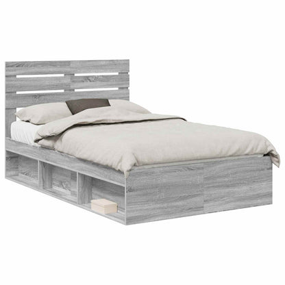 vidaXL Bed Frame Grey Sonoma 135 x 190 cm Solid Pine Wood