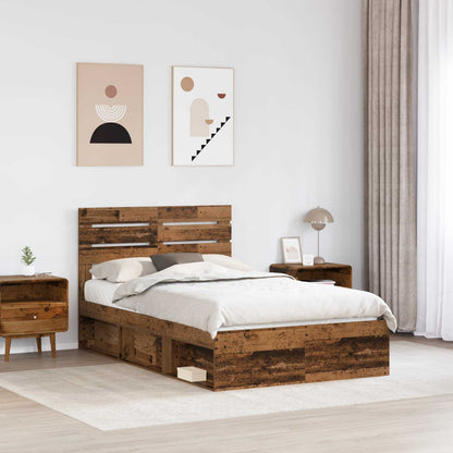vidaXL Bed Frame with Headboard Old Wood 135 x 190 cm Solid Pine Wood