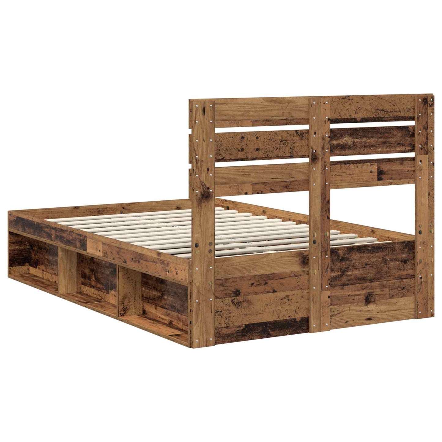 vidaXL Bed Frame with Headboard Old Wood 135 x 190 cm Solid Pine Wood