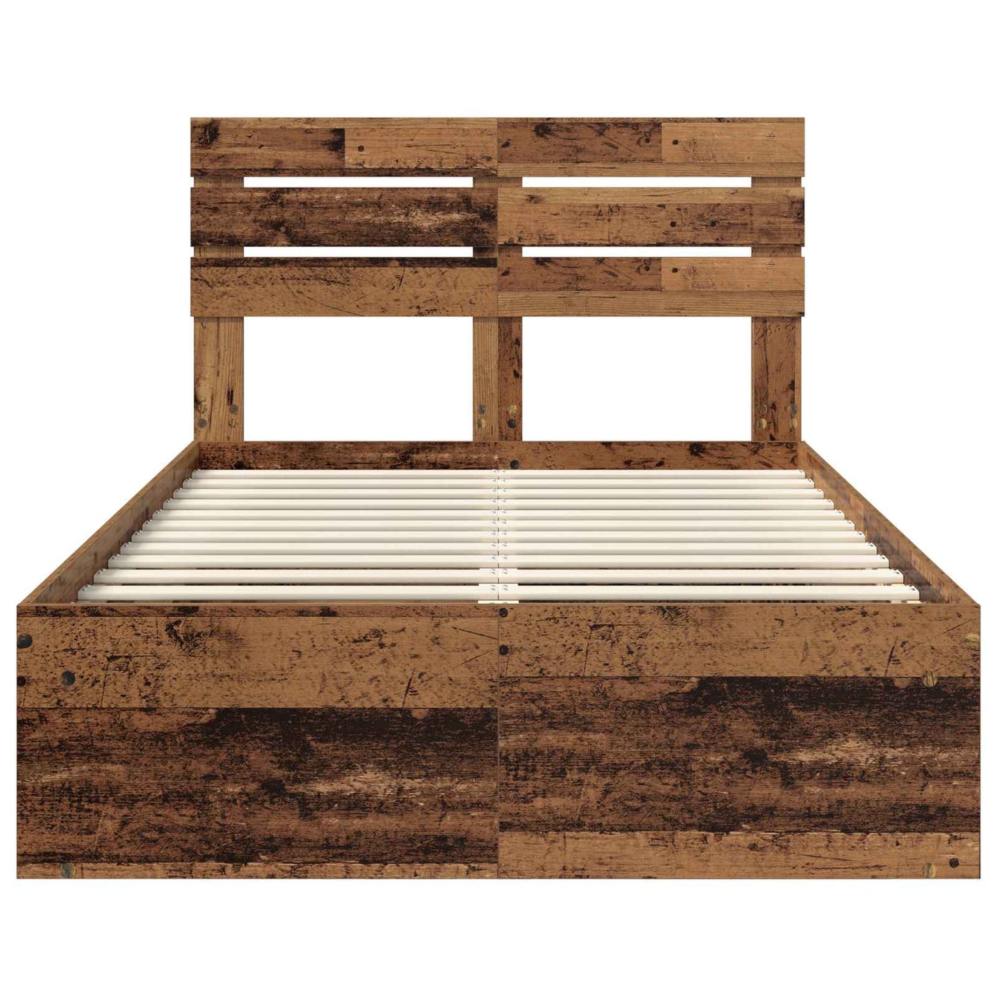 vidaXL Bed Frame with Headboard Old Wood 135 x 190 cm Solid Pine Wood