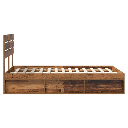 vidaXL Bed Frame with Headboard Old Wood 135 x 190 cm Solid Pine Wood