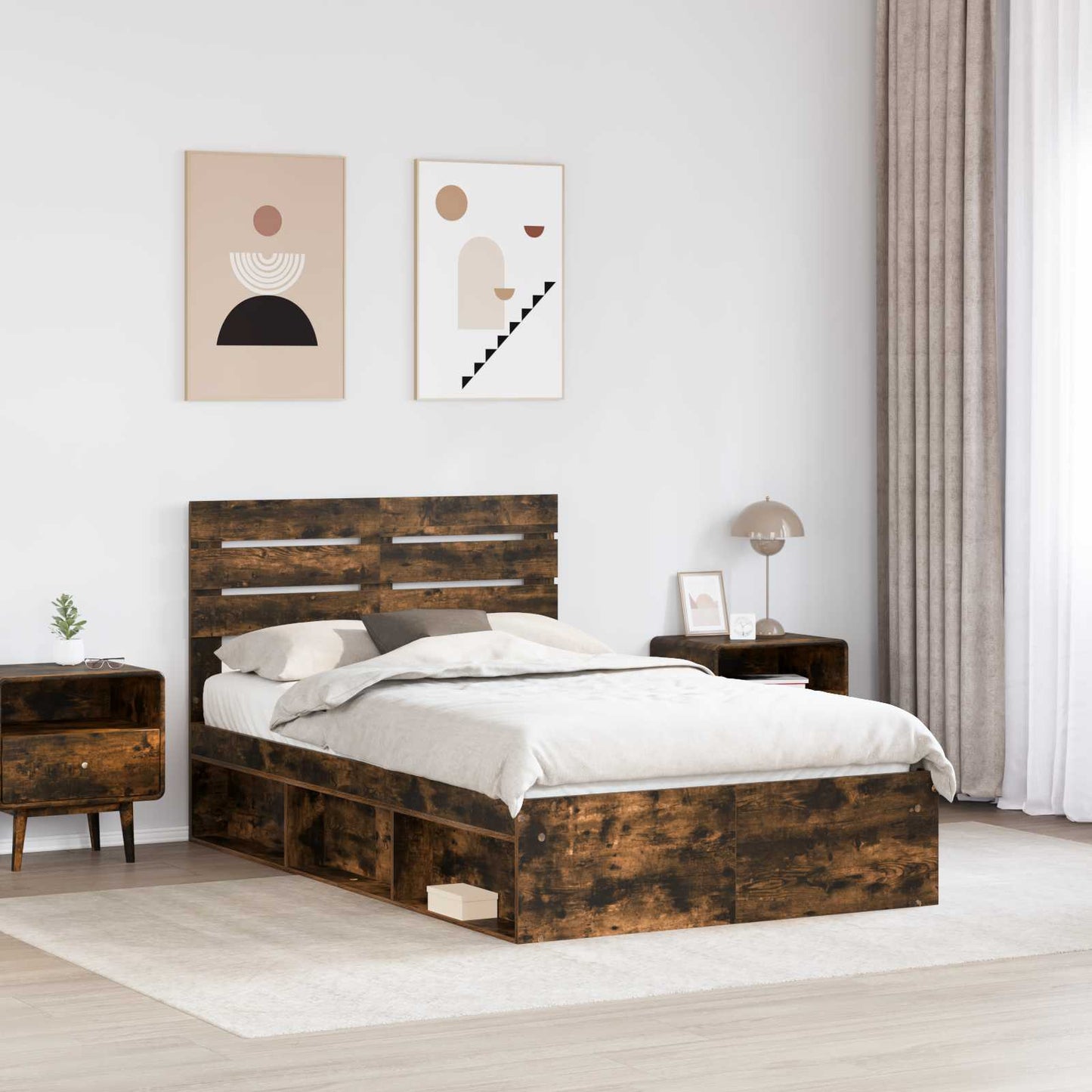 vidaXL Bed Frame Smoked Oak 120 x 200 cm Solid Pine Wood