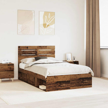 vidaXL Bed Frame with Headboard Old Wood 120 x 200 cm Solid Pine Wood