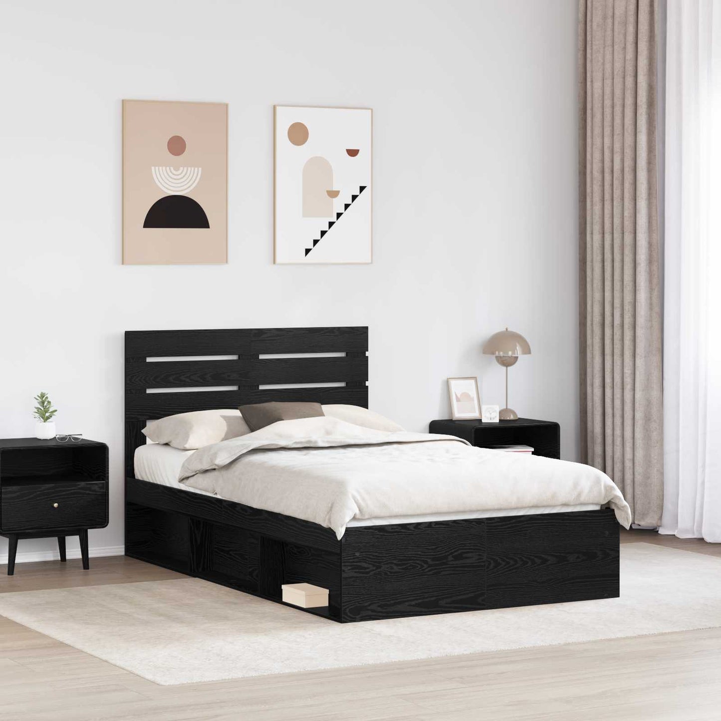vidaXL Bed Frame with Headboard Black 120 x 190 cm Solid Pine Wood
