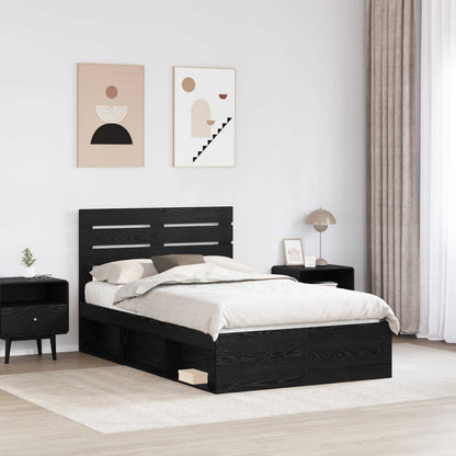 vidaXL Bed Frame with Headboard Black 120 x 190 cm Solid Pine Wood