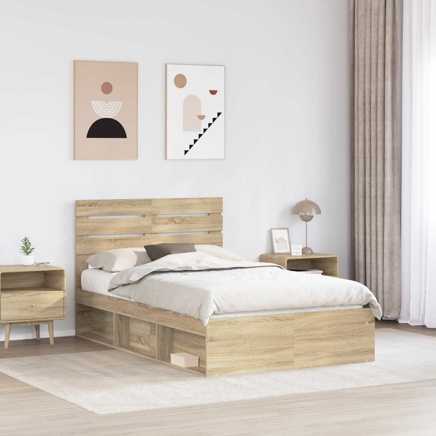 vidaXL Bed Frame with Headboard Sonoma 120 x 190 cm Solid Pine Wood