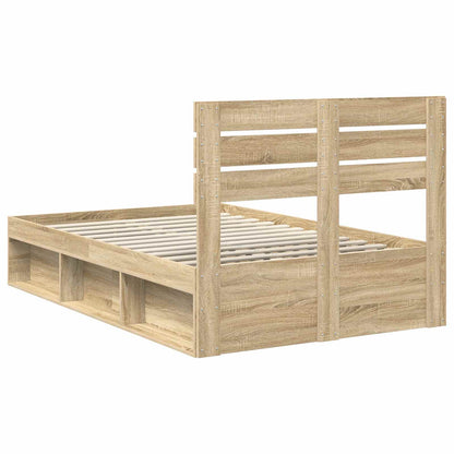 vidaXL Bed Frame with Headboard Sonoma 120 x 190 cm Solid Pine Wood