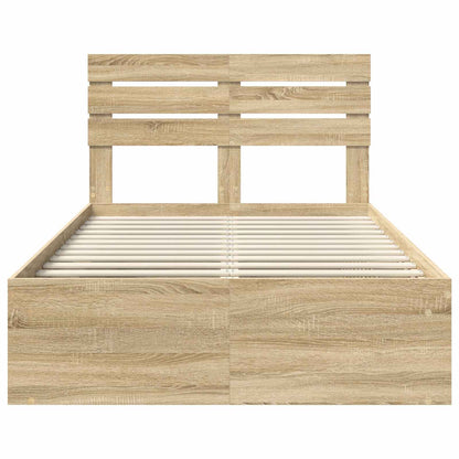 vidaXL Bed Frame with Headboard Sonoma 120 x 190 cm Solid Pine Wood
