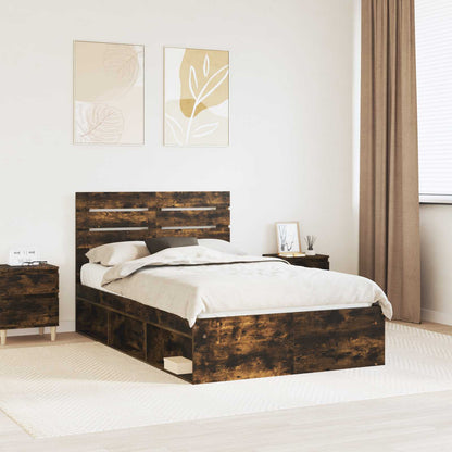 vidaXL Bed Frame Smoked Oak 120 x 190 cm Solid Pine Wood