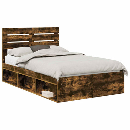 vidaXL Bed Frame Smoked Oak 120 x 190 cm Solid Pine Wood