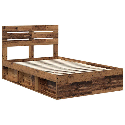 vidaXL Bed Frame with Headboard Old Wood 120 x 190 cm Solid Pine Wood