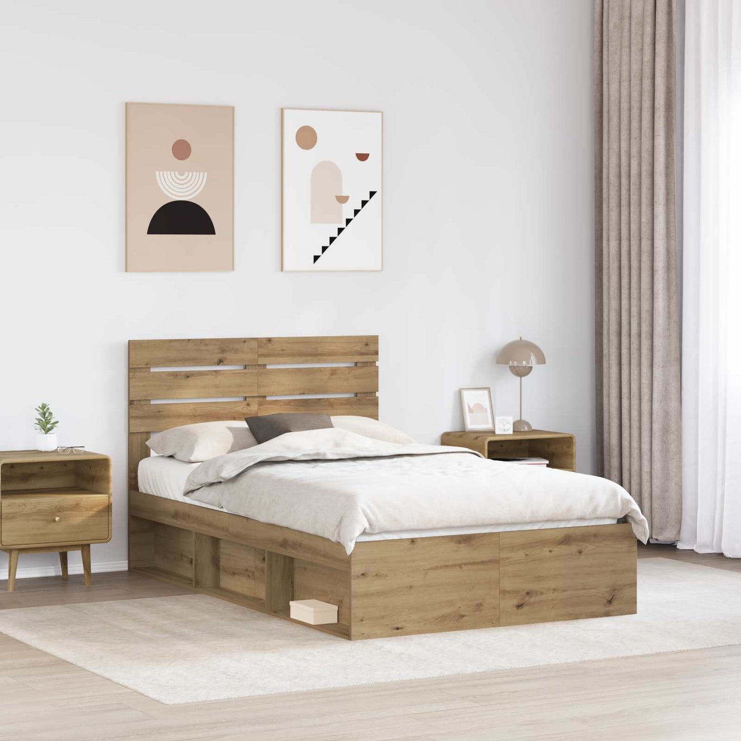 vidaXL Bed Frame Artisian Oak 120 x 190 cm Solid Pine Wood