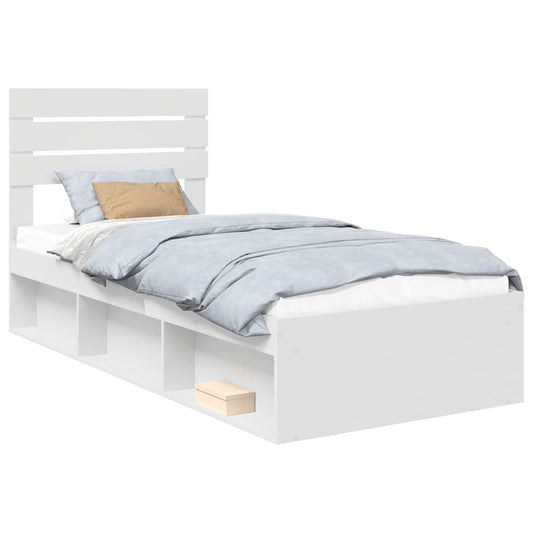 vidaXL Bed Frame with Headboard White 100 x 200 cm Solid Pine Wood