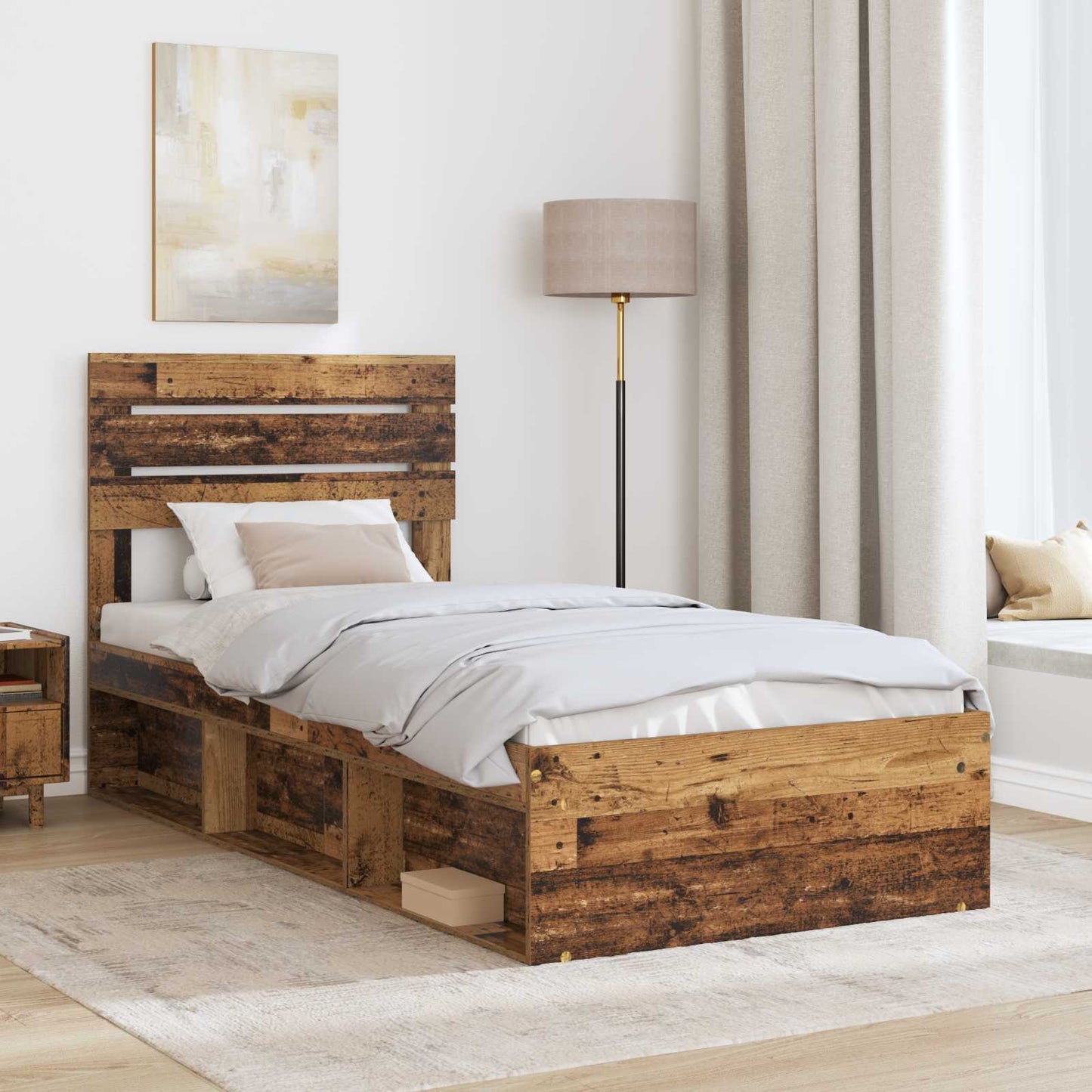 vidaXL Bed Frame with Headboard Old Wood 100 x 200 cm Solid Pine Wood