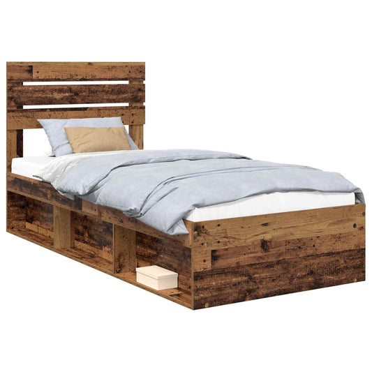 vidaXL Bed Frame with Headboard Old Wood 100 x 200 cm Solid Pine Wood