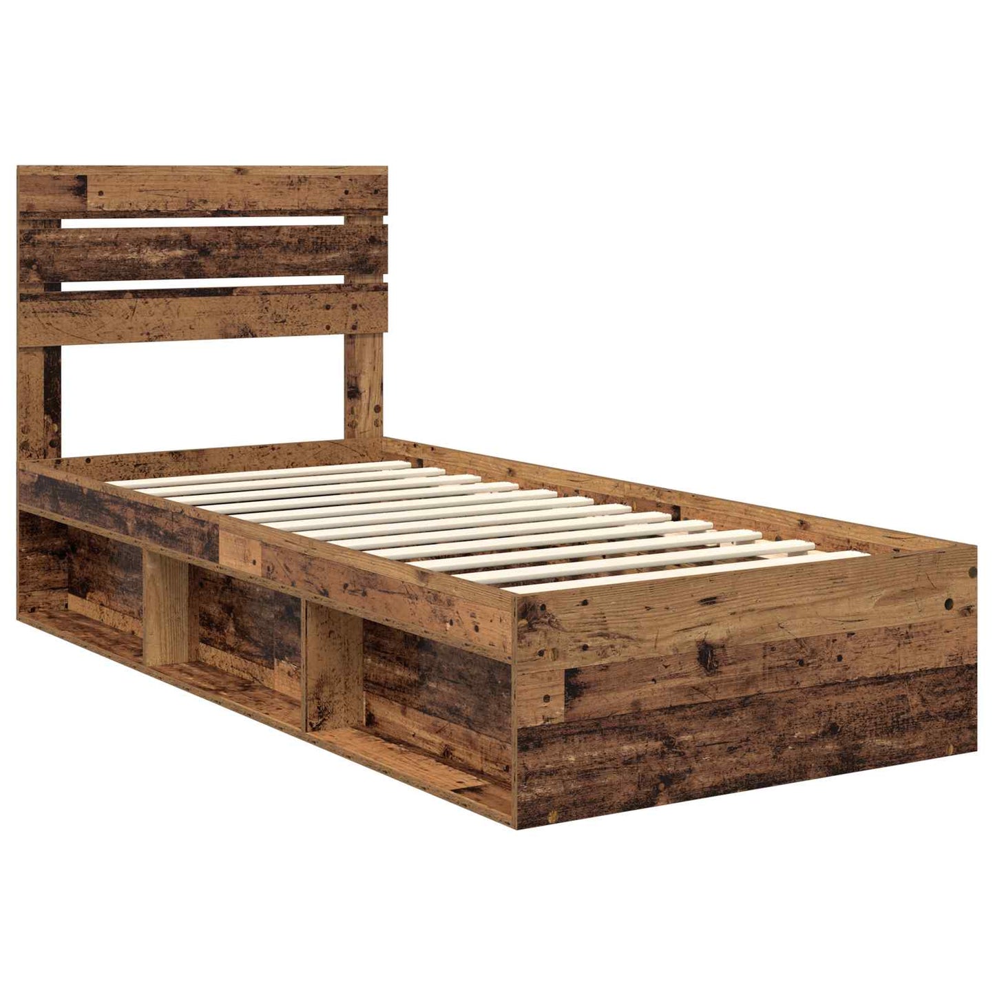 vidaXL Bed Frame with Headboard Old Wood 100 x 200 cm Solid Pine Wood