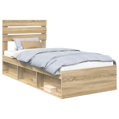 vidaXL Bed Frame with Headboard Sonoma Oak 90 x 200 cm Solid Pine Wood