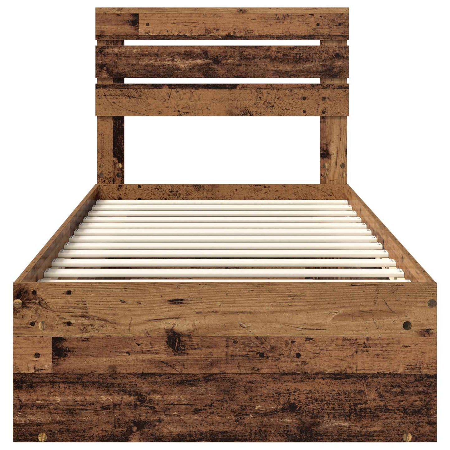 vidaXL Bed Frame with Headboard Old Wood 90 x 200 cm Solid Pine Wood