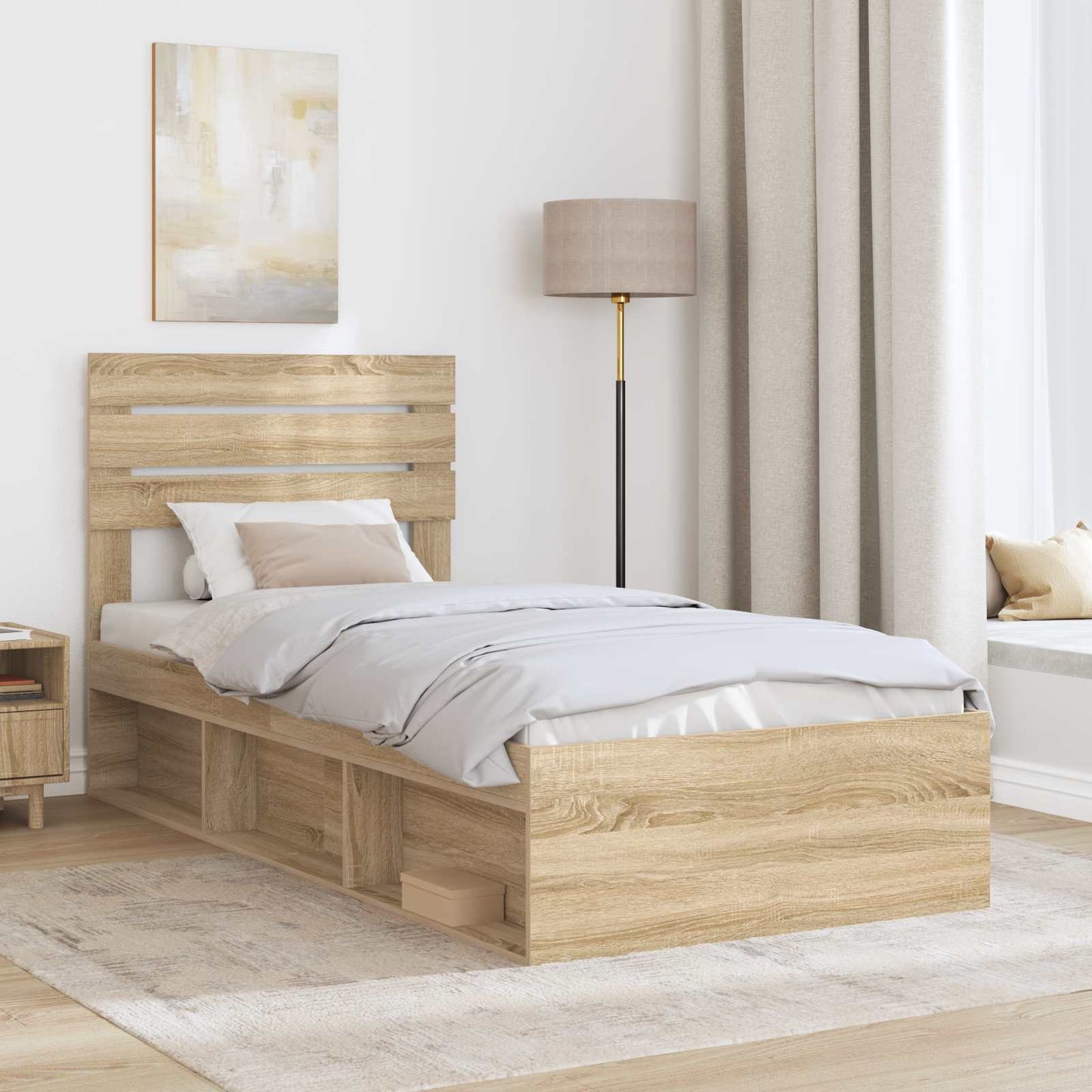 vidaXL Bed Frame with Headboard Sonoma 90 x 190 cm Solid Pine Wood