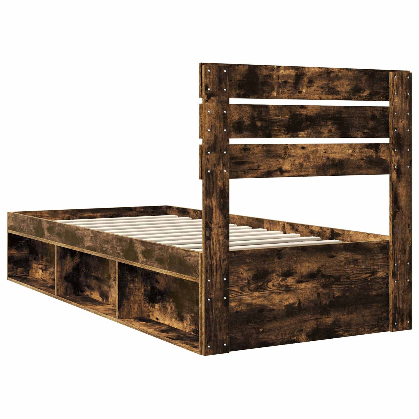 vidaXL Bed Frame with Headboard Smoked Oak 90 x 190 cm Solid Pine Wood