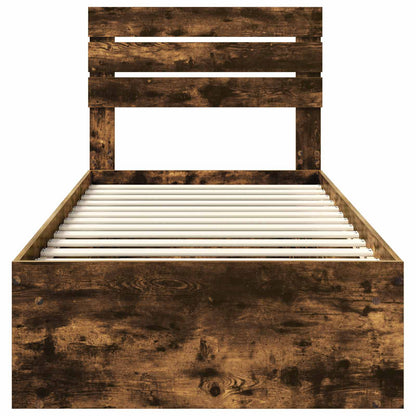 vidaXL Bed Frame with Headboard Smoked Oak 90 x 190 cm Solid Pine Wood