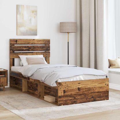 vidaXL Bed Frame with Headboard Old Wood 90 x 190 cm Solid Pine Wood