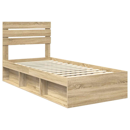 vidaXL Bed Frame with Headboard Sonoma Oak 75 x 190 cm Solid Pine Wood