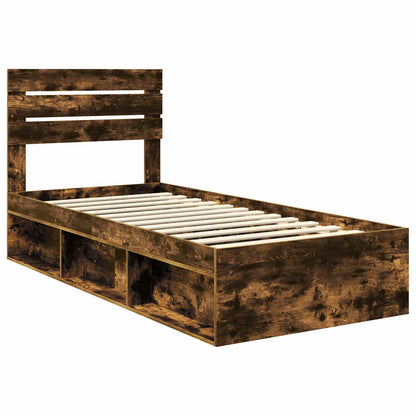 vidaXL Bed Frame with Headboard Smoked Oak 75 x 190 cm Solid Pine Wood