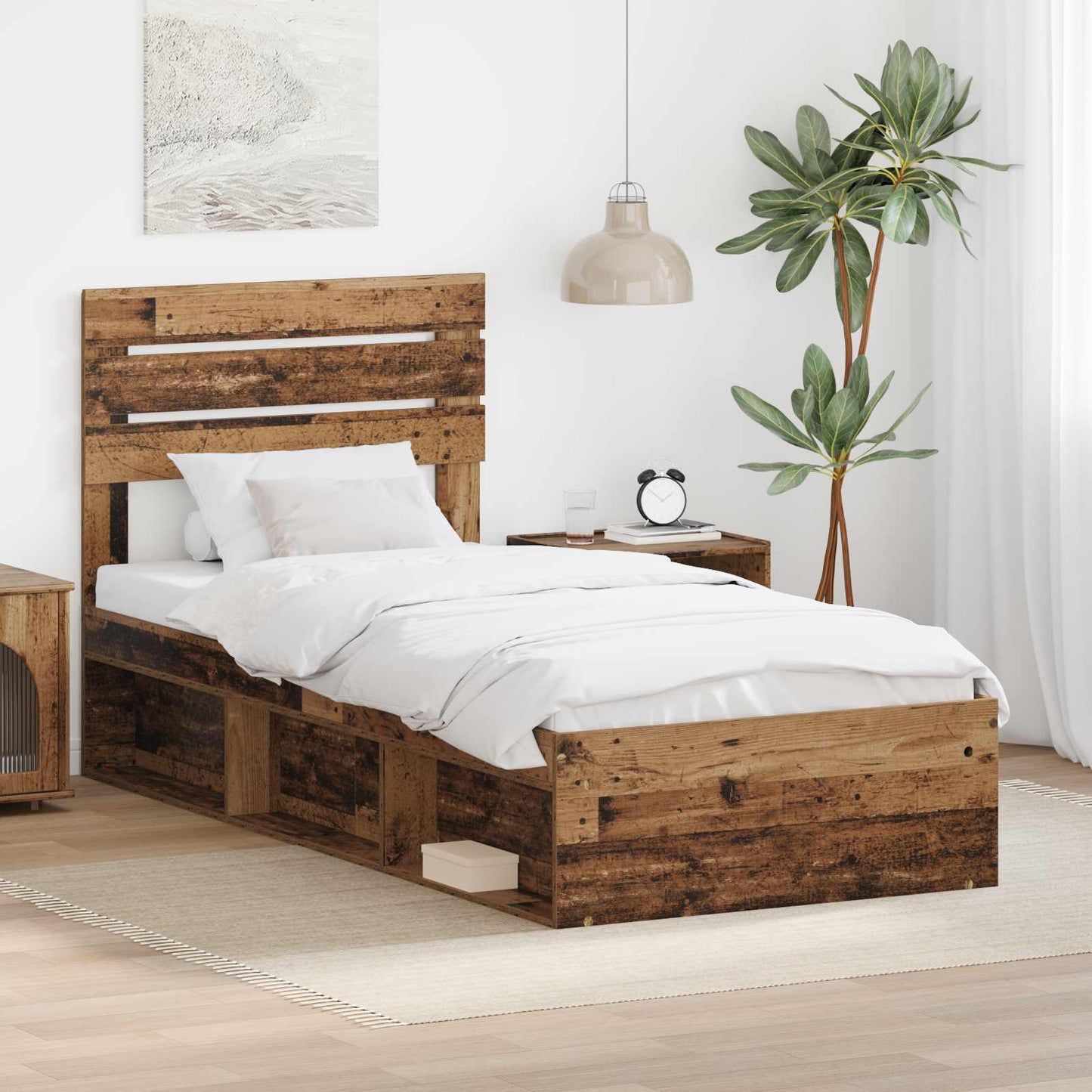 vidaXL Bed Frame with Headboard Old Wood 75 x 190 cm Solid Pine Wood