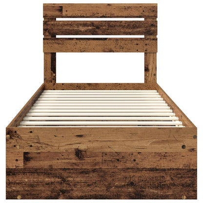 vidaXL Bed Frame with Headboard Old Wood 75 x 190 cm Solid Pine Wood