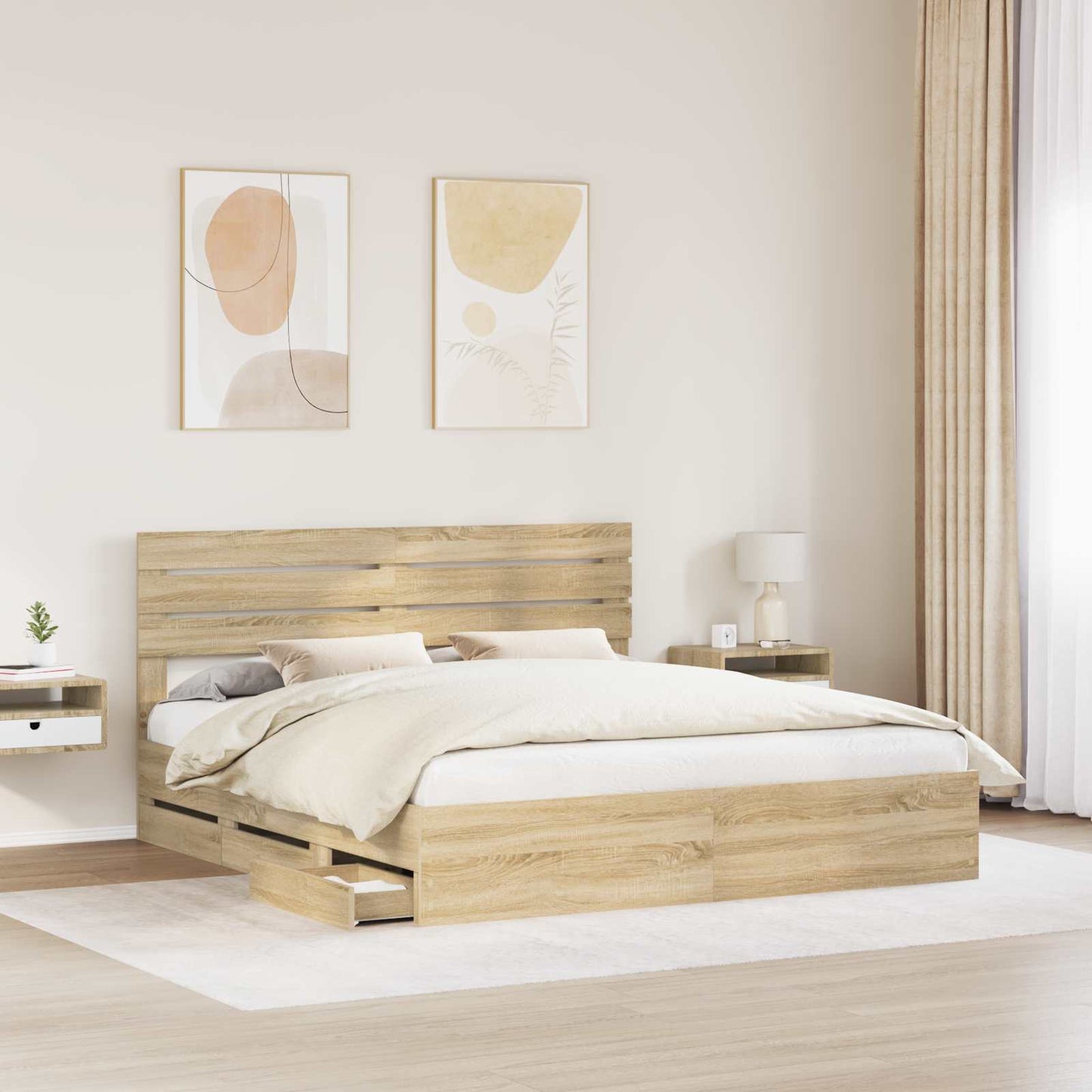 vidaXL Bed Frame with Drawer Sonoma Oak 200 x 200 cm Engineer Wood