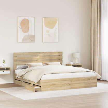 vidaXL Bed Frame with Drawer Sonoma Oak 200 x 200 cm Engineer Wood