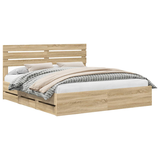 vidaXL Bed Frame with Drawer Sonoma Oak 200 x 200 cm Engineer Wood