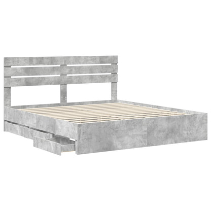 vidaXL Bed Frame with Drawer Concrete Grey 200 x 200 cm Engineer Wood